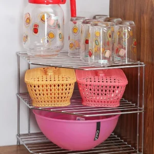 GESCHIR Utensil Kitchen Rack Steel Stainless Steel 2 -Tier Kitchen Corner Rack, Storage Shelf Rack, Dish Rack